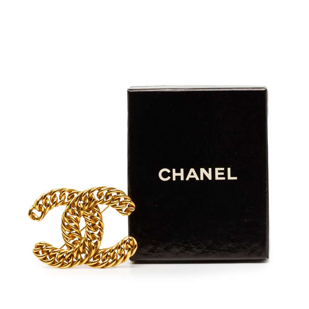 Chanel Gold Plated CC Chain Brooch - 5
