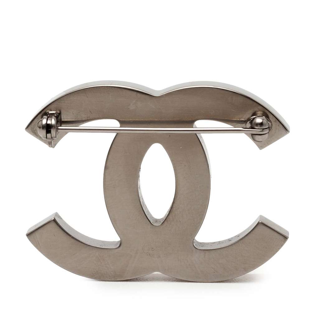 Chanel CC Silver Plated and Tweed Brooch - 2