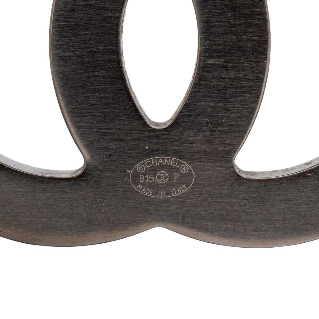 Chanel CC Silver Plated and Tweed Brooch - 3