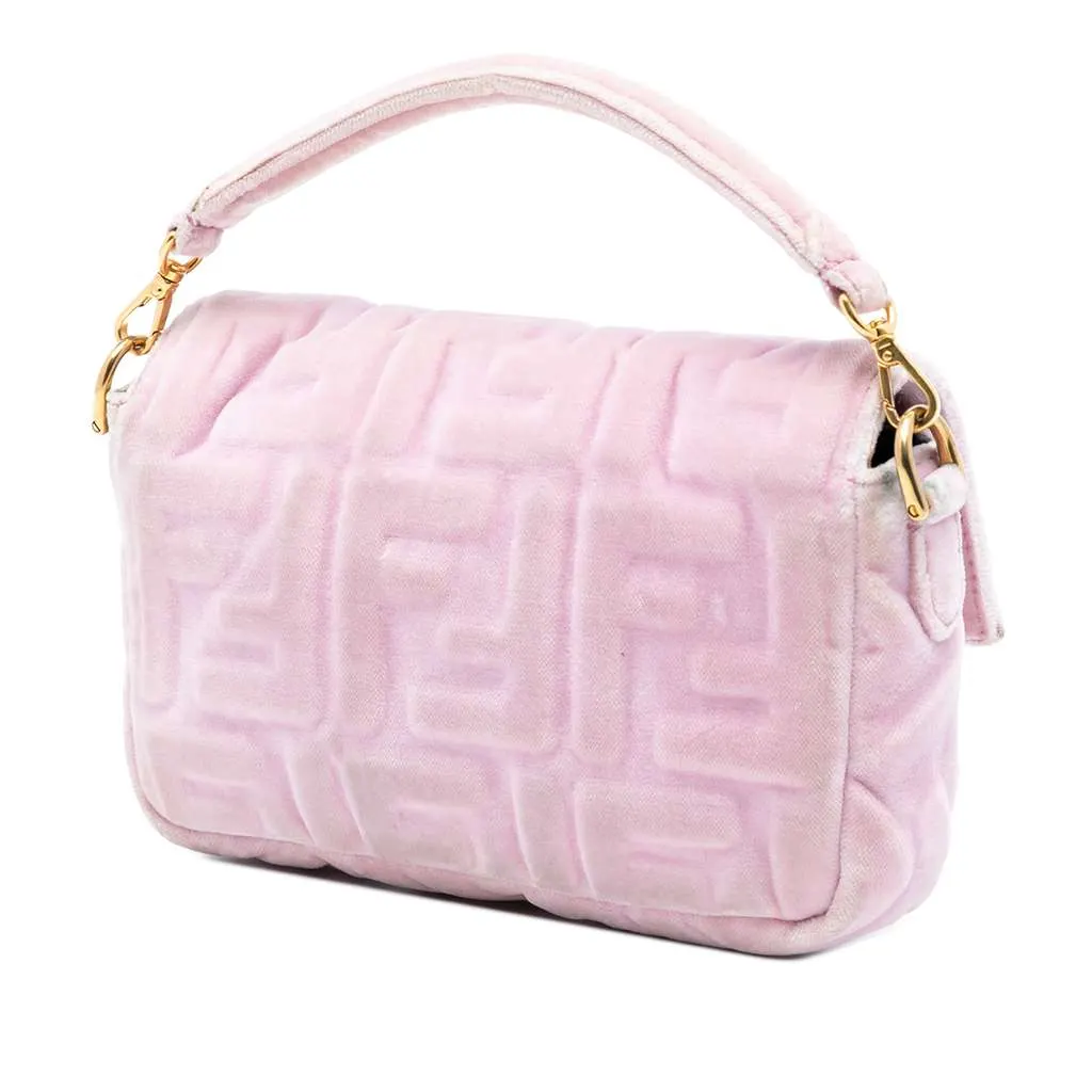 Fendi Mini Zucca Embossed Velvet Baguette Satchel Pink Velvet Very good - Back View