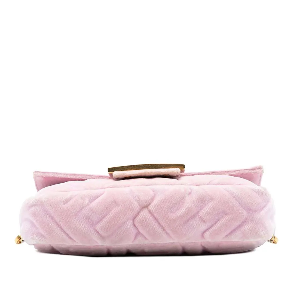 Fendi Mini Zucca Embossed Velvet Baguette Satchel Pink Velvet Very good - Inside View