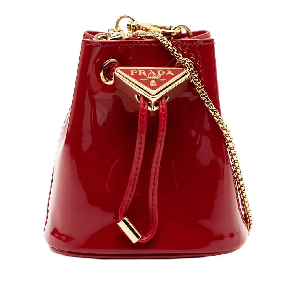 Prada Mini Patent Drawstring Pouch Red Leather Very good - Front View