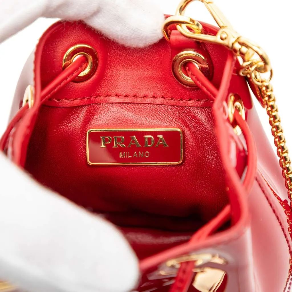 Prada Mini Patent Drawstring Pouch Red Leather Very good - Box View