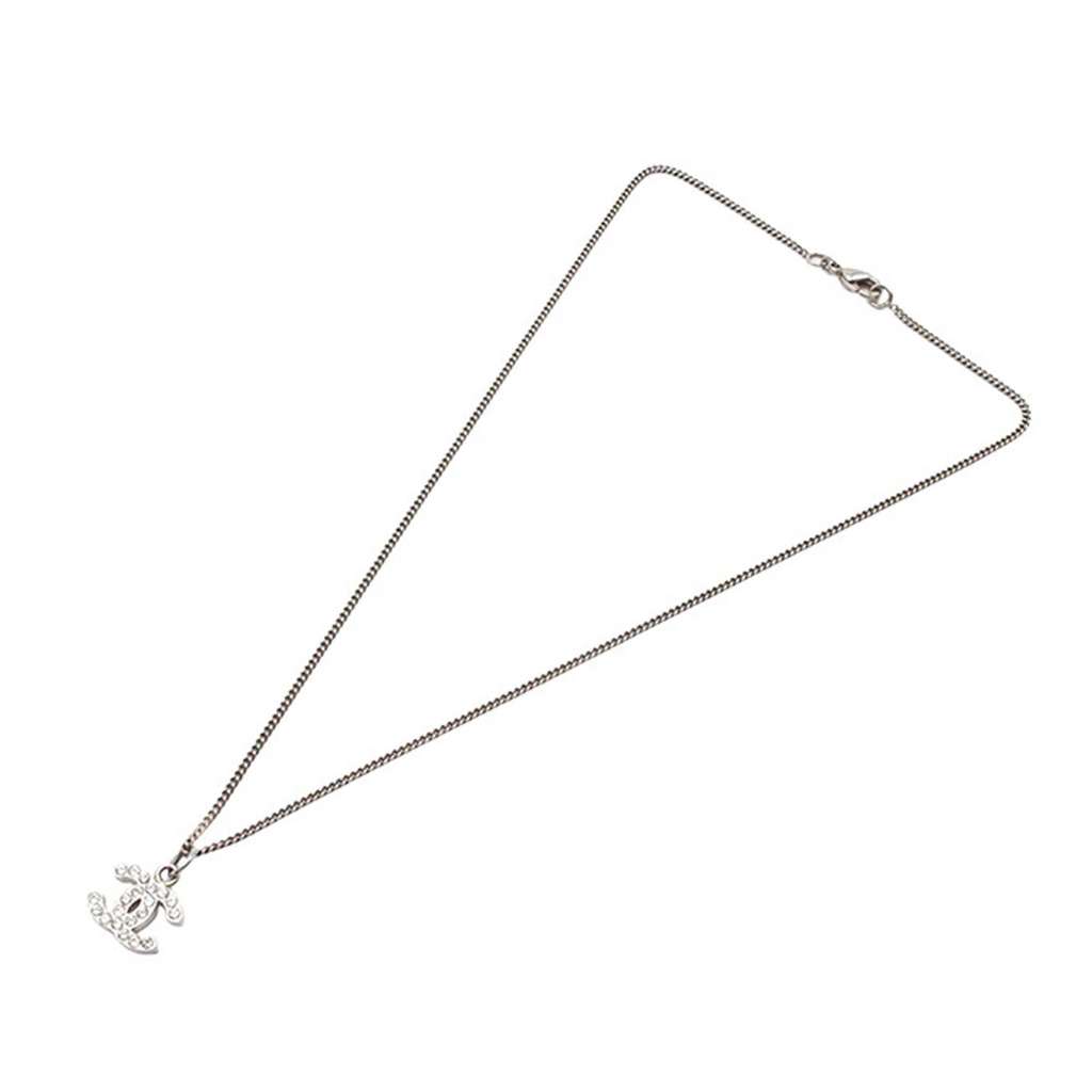 Chanel CC Silver Rhinestones Pendant Necklace