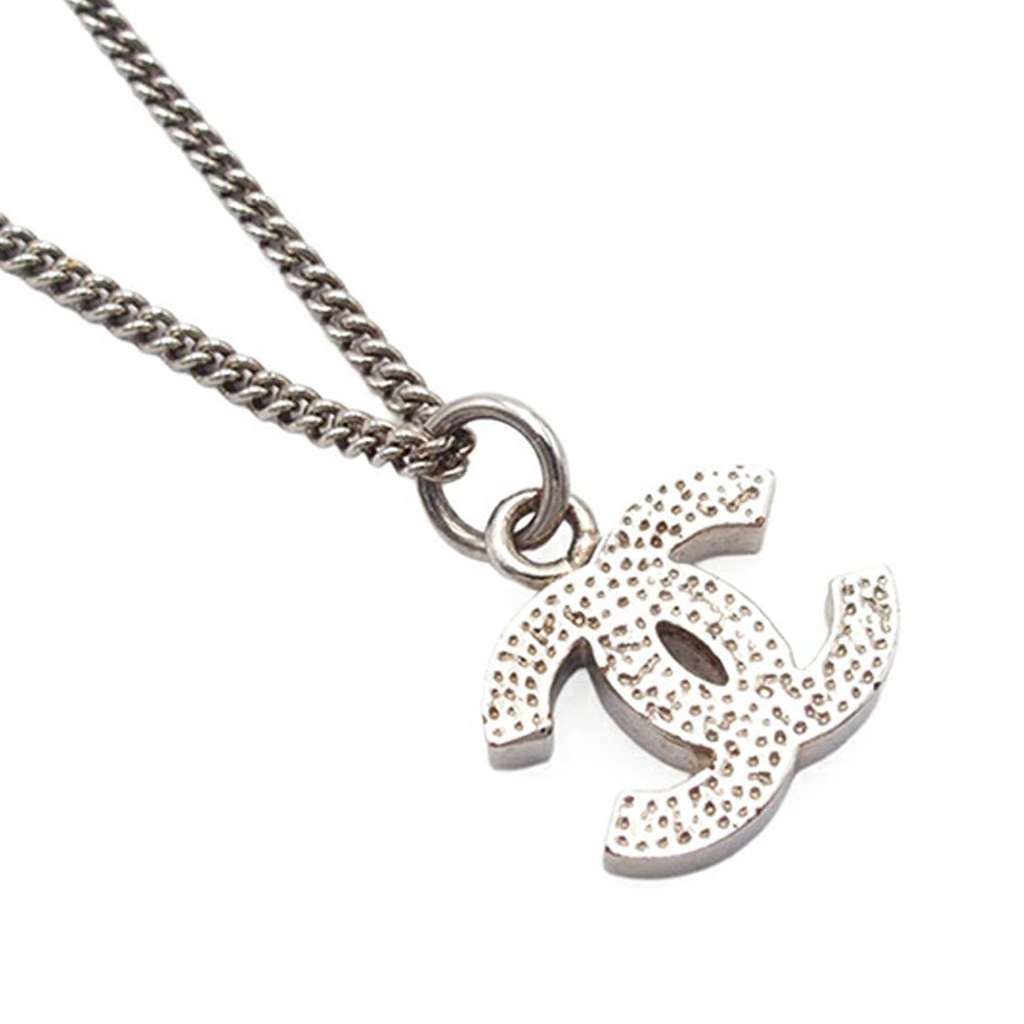 Chanel CC Silver Rhinestones Pendant Necklace - 2