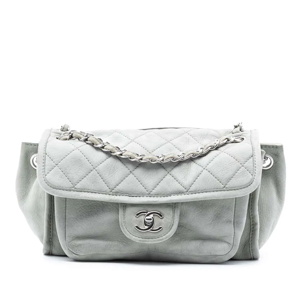 Chanel Calfskin French Riviera Shoulder Bag Grey Leather Good - Front View