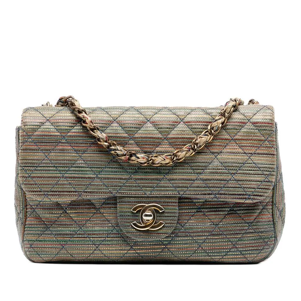 Chanel Paris Seoul Small Metallic Lambskin Striped Flap Gold Leather Very good - Front View
