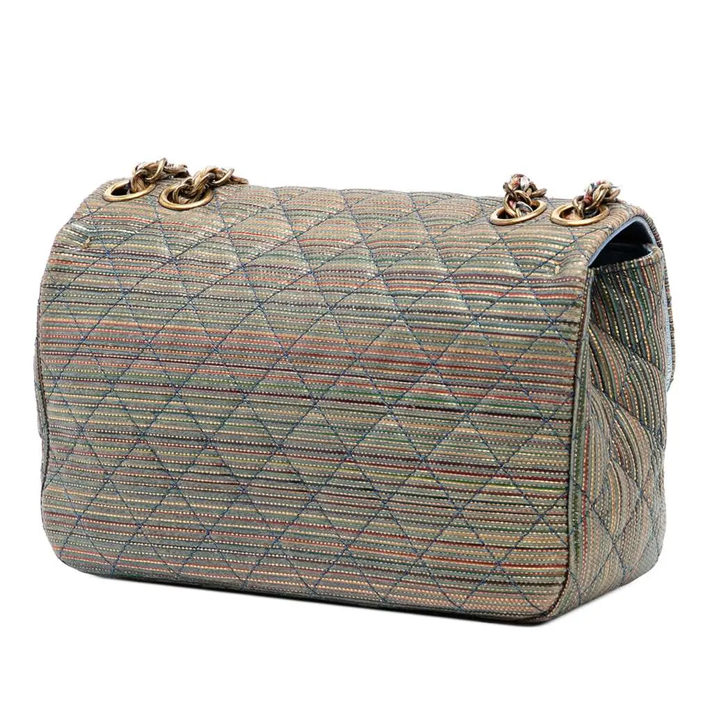 Chanel Paris Seoul Small Metallic Lambskin Striped Flap Gold Leather Very good - Back View