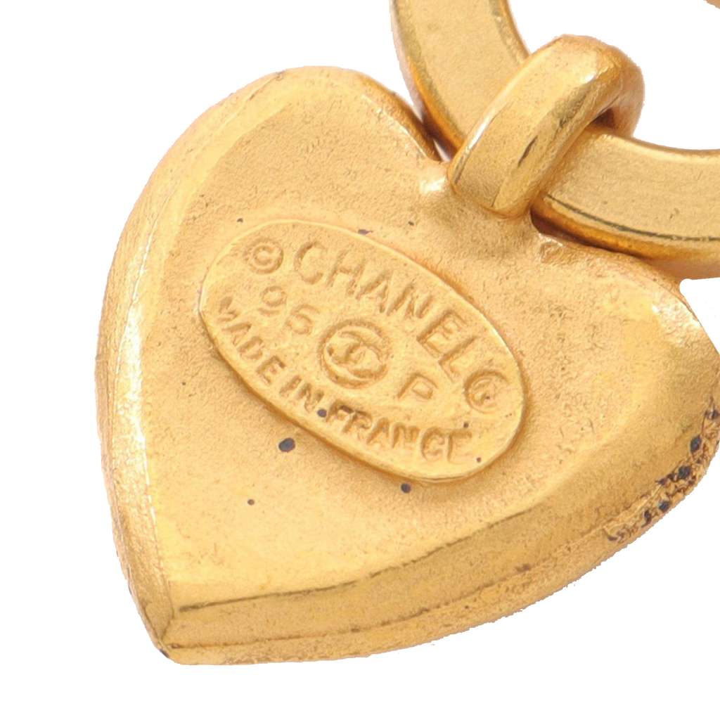 Chanel Gold Plated CC Heart Drop Clip On Earrings - 3