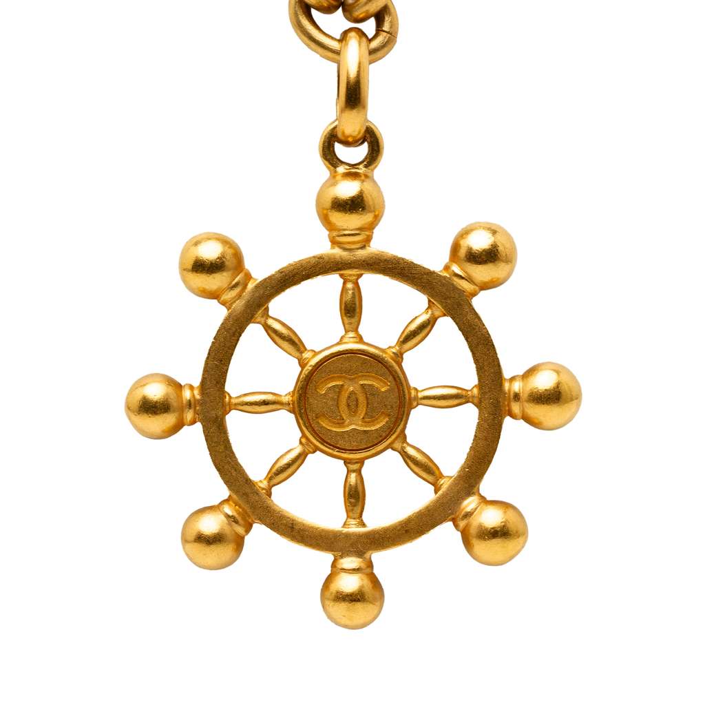 Chanel Gold Plated CC Ship Wheel Pendant Necklace - 2