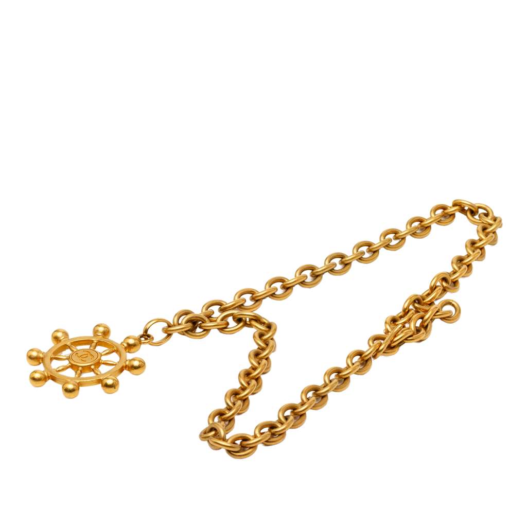 Chanel Gold Plated CC Ship Wheel Pendant Necklace - 3