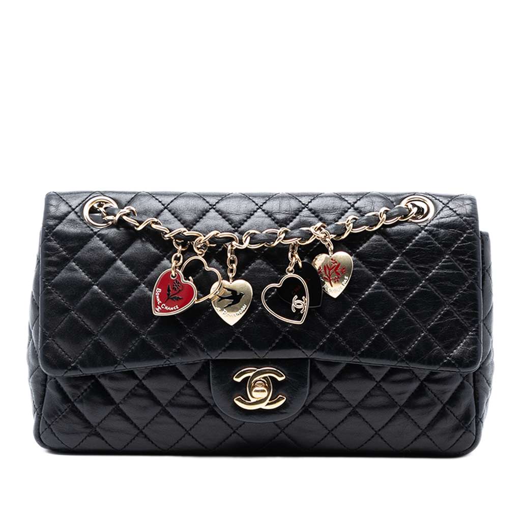 Chanel Medium Classic Lambskin Valentines Heart Charms Single Flap