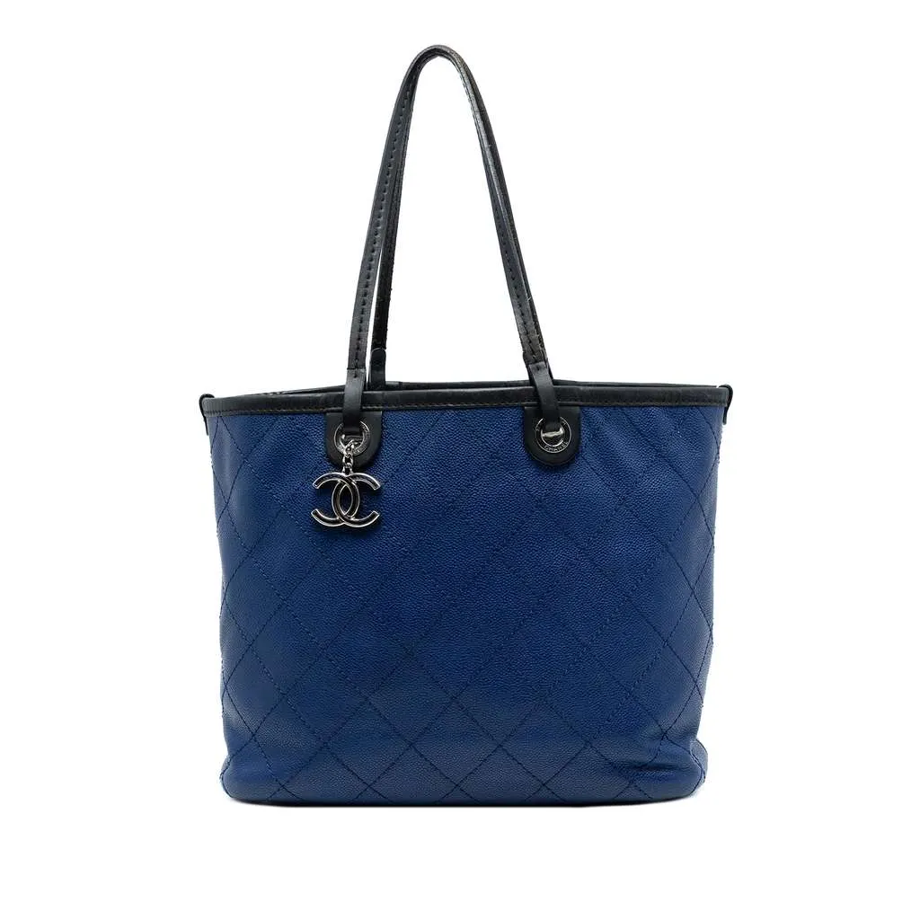 Chanel Quilted Caviar Shopping Fever Tote Blue Leather Very good - Front View