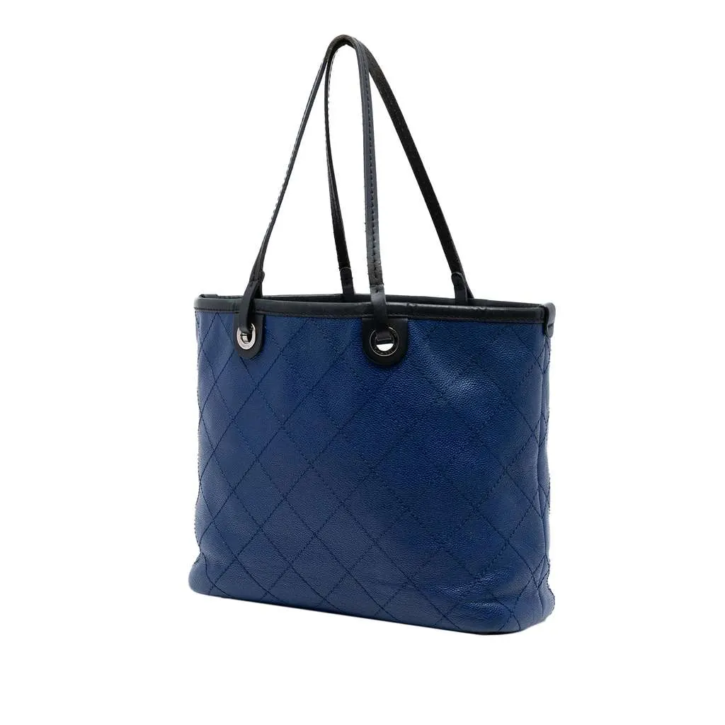 Chanel Quilted Caviar Shopping Fever Tote Blue Leather Very good - Back View