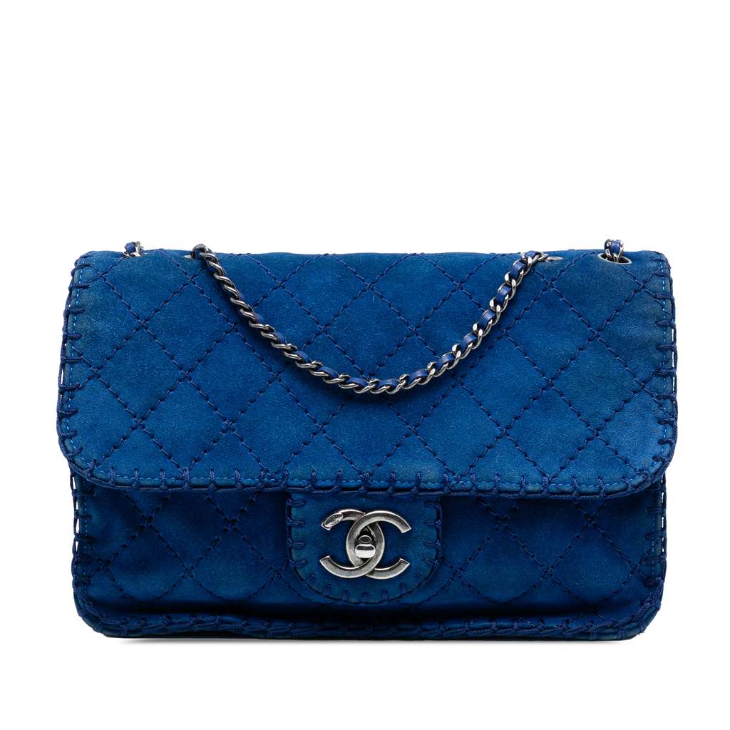 Chanel Medium Quilted Suede Whipstitch Single Flap