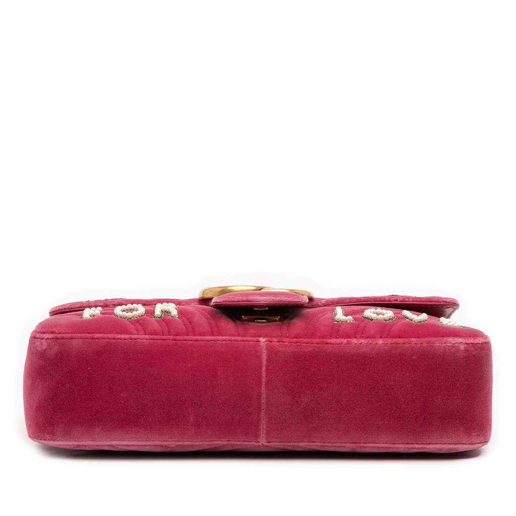 Gucci Large GG Marmont Matelasse Velvet Embroidered Blind For Love Shoulder Bag - 3