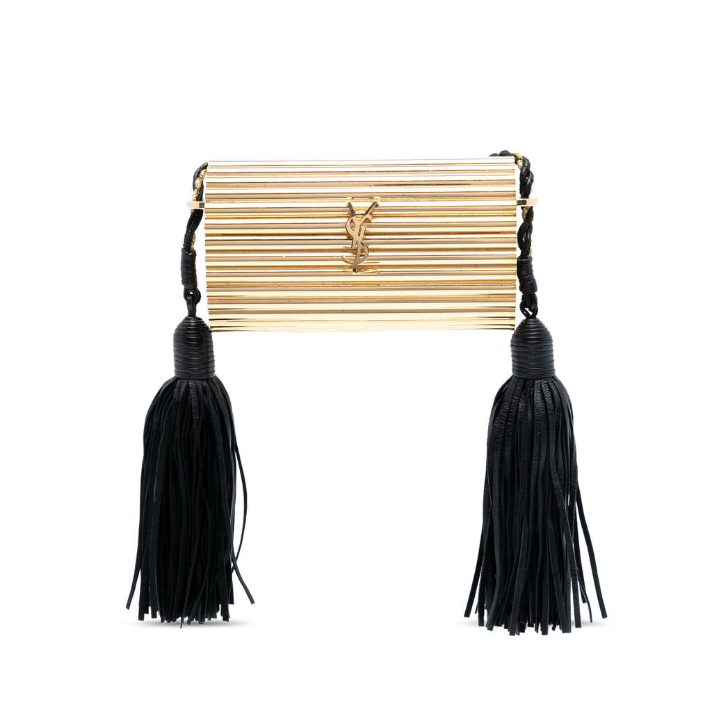 Saint Laurent Ribbed Acrylic Lambskin Fringe Monogram Opium Box Bag