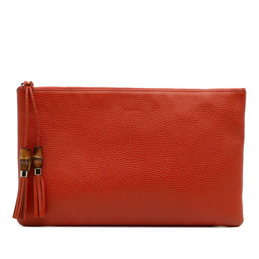 Gucci Calfskin Bamboo Tassel Clutch