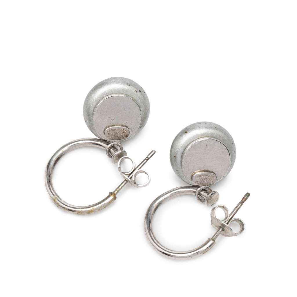 Chanel Silver Plated Hoop Drop Earrings - 2