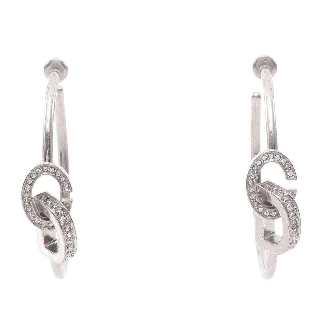 Dior Stainless Steel and Crystal CD Lock Hoop Earrings - 3