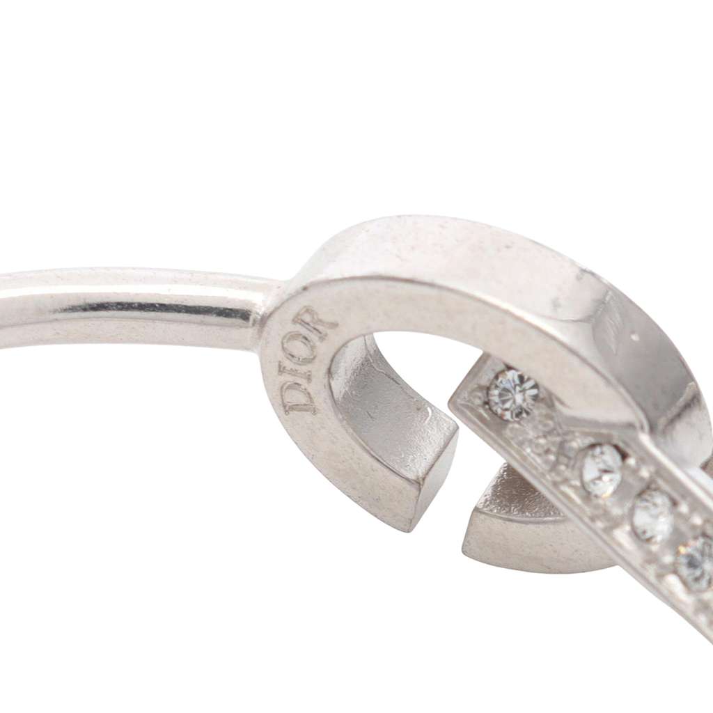 Dior Stainless Steel and Crystal CD Lock Hoop Earrings - 5
