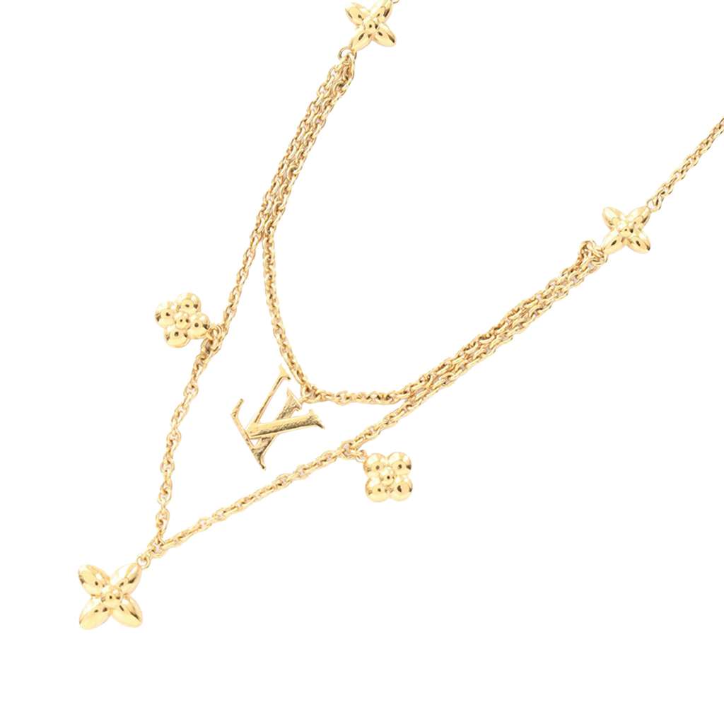Louis Vuitton Gold Plated Faux Pearl LV Floragram Necklace - 3