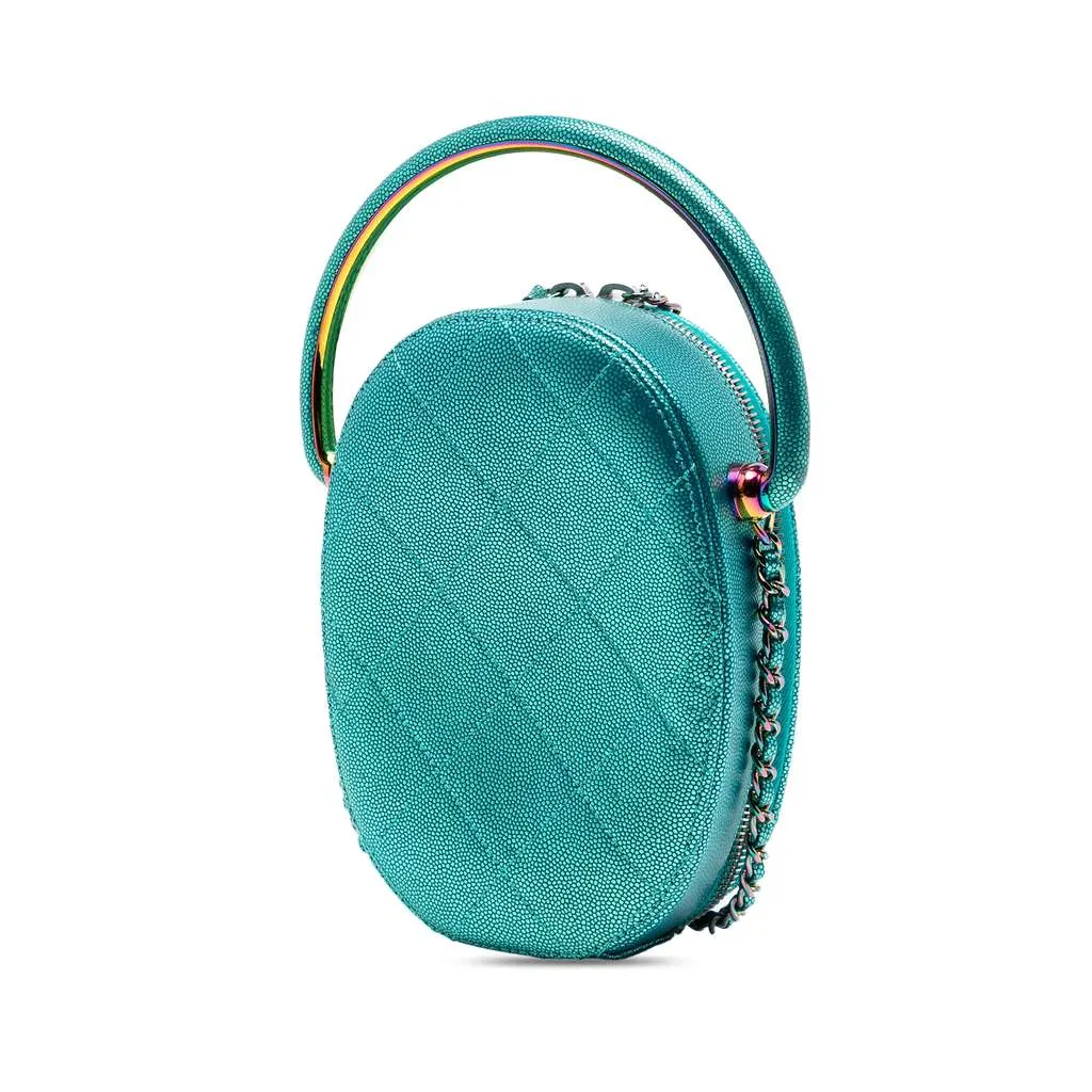 Chanel Quilted Metallic Caviar Rainbow Hardware Oval Camera Bag Blue Leather Very good - Back View