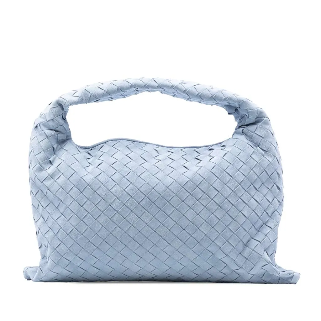 Bottega Veneta Small Suede Intrecciato Hop Hobo Blue Leather Very good - Front View