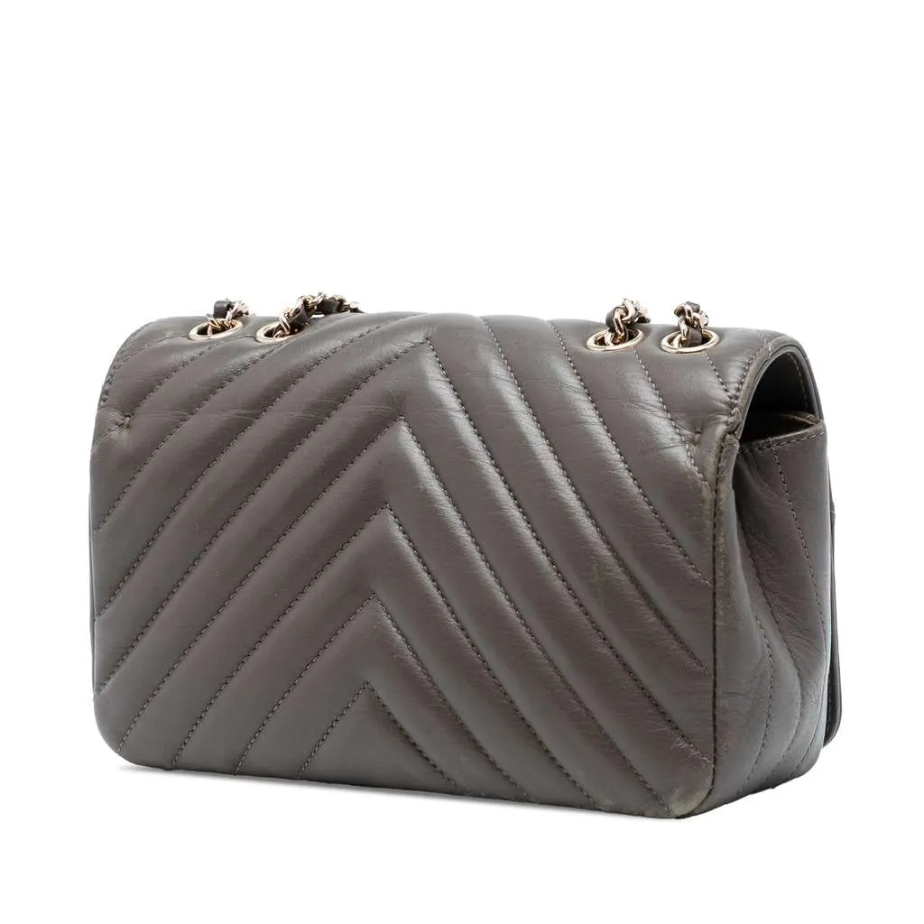 Chanel Small Chevron Lambskin Statement Flap Brown Leather Good - Back View