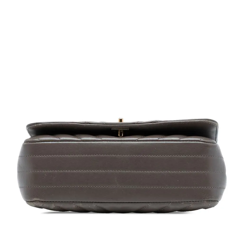 Chanel Small Chevron Lambskin Statement Flap Brown Leather Good - Inside View