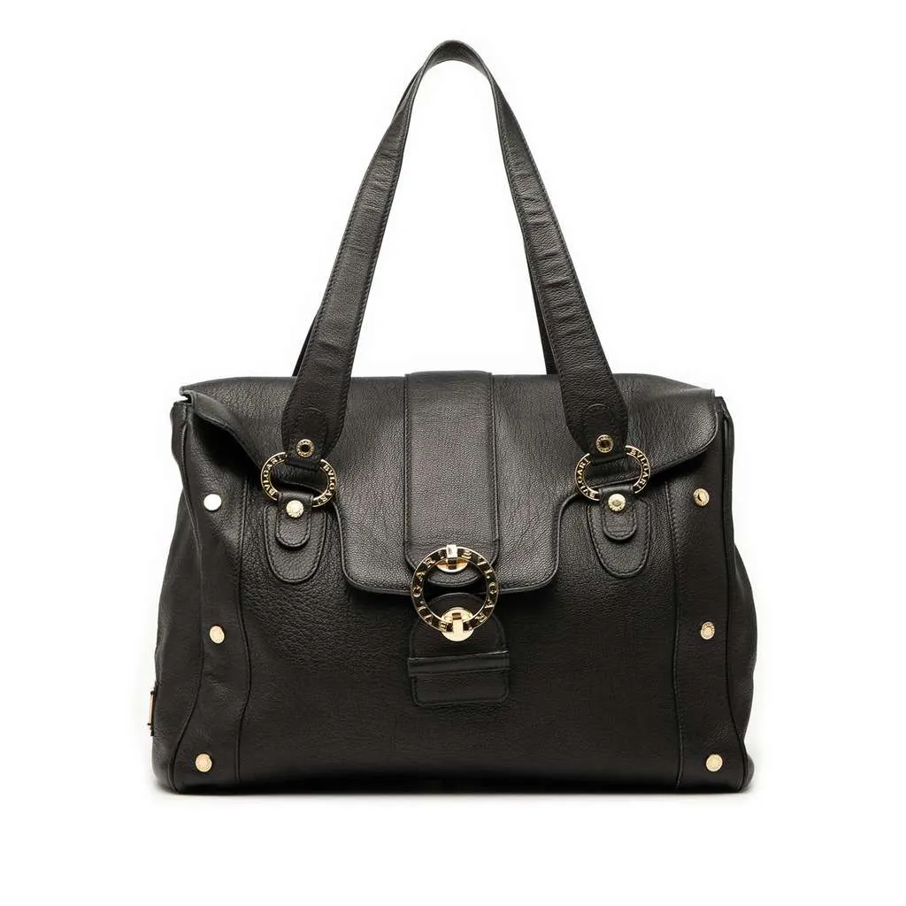Bvlgari Leather Tote Black Leather Good - Front View