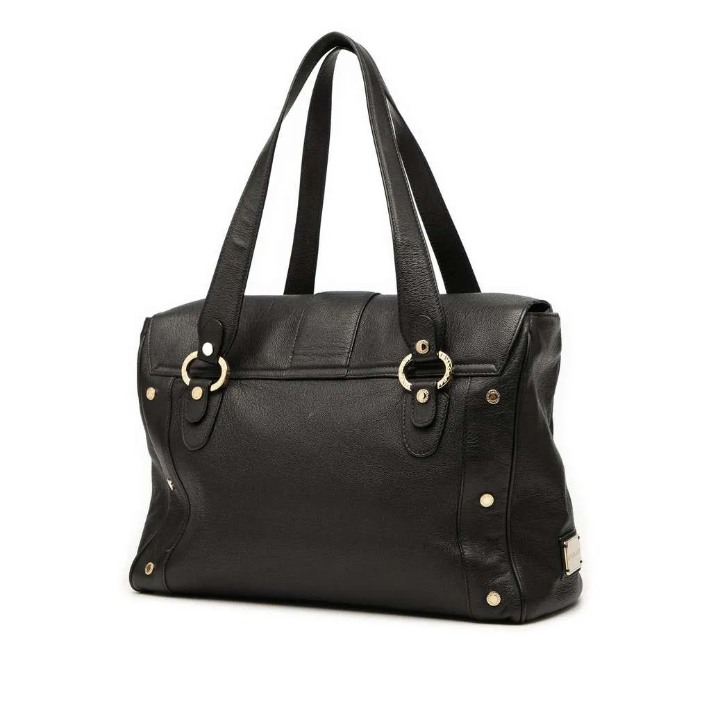 Bvlgari Leather Tote Black Leather Good - Back View