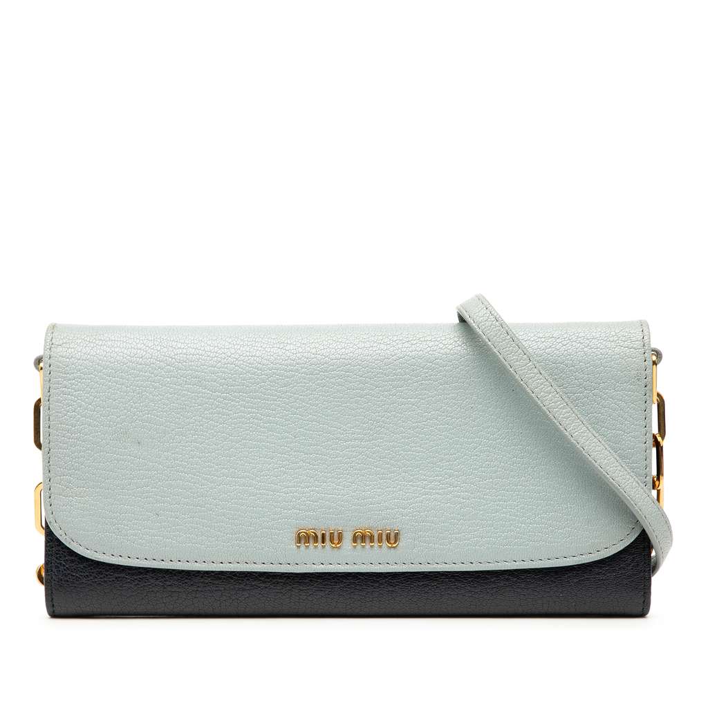 Miu Miu Bicolor Goatskin Madras Wallet on Chain