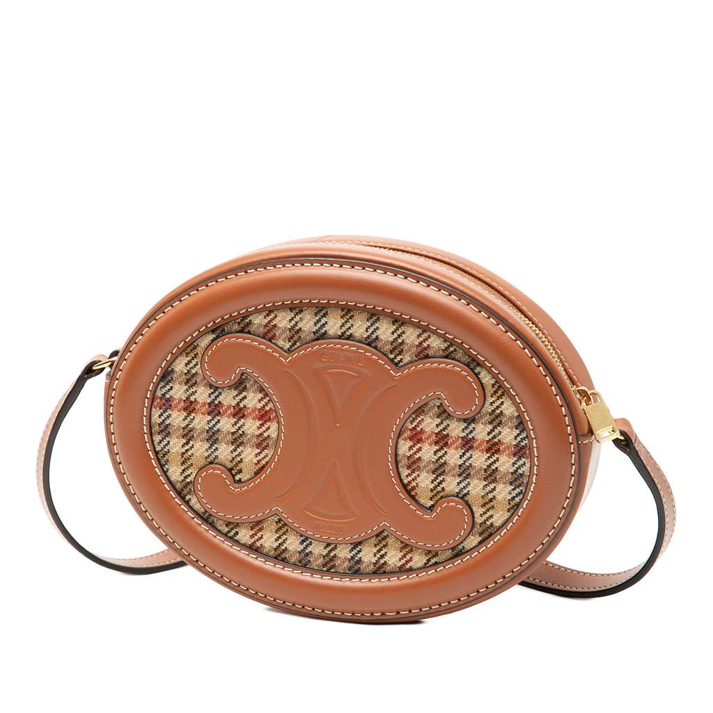 Celine Small Houndstooth Canvas and Calfskin Cuir Triomphe Oval Crossbody - 2
