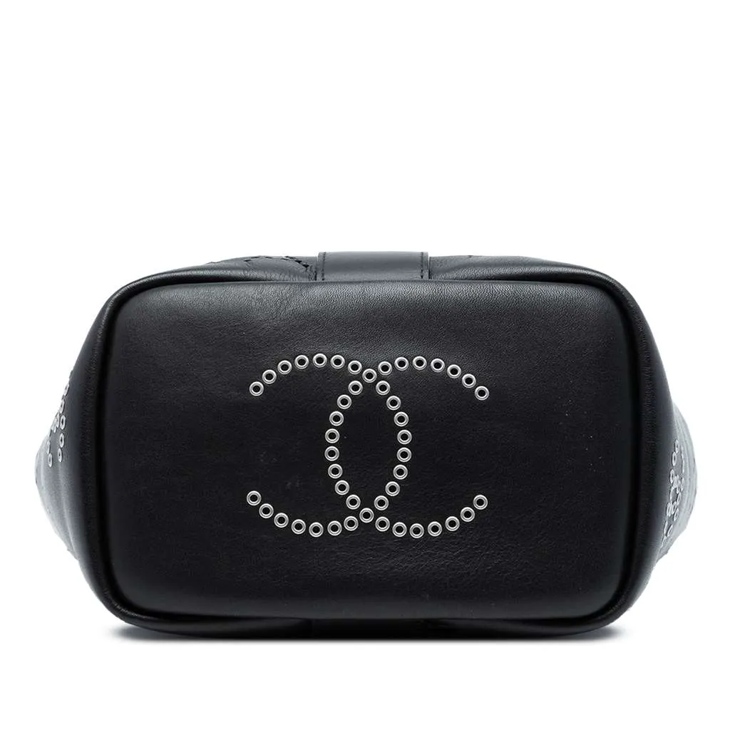 Chanel Small Perforated Calfskin Logo Eyelet Bucket Bag Black Leather Very good - Inside View