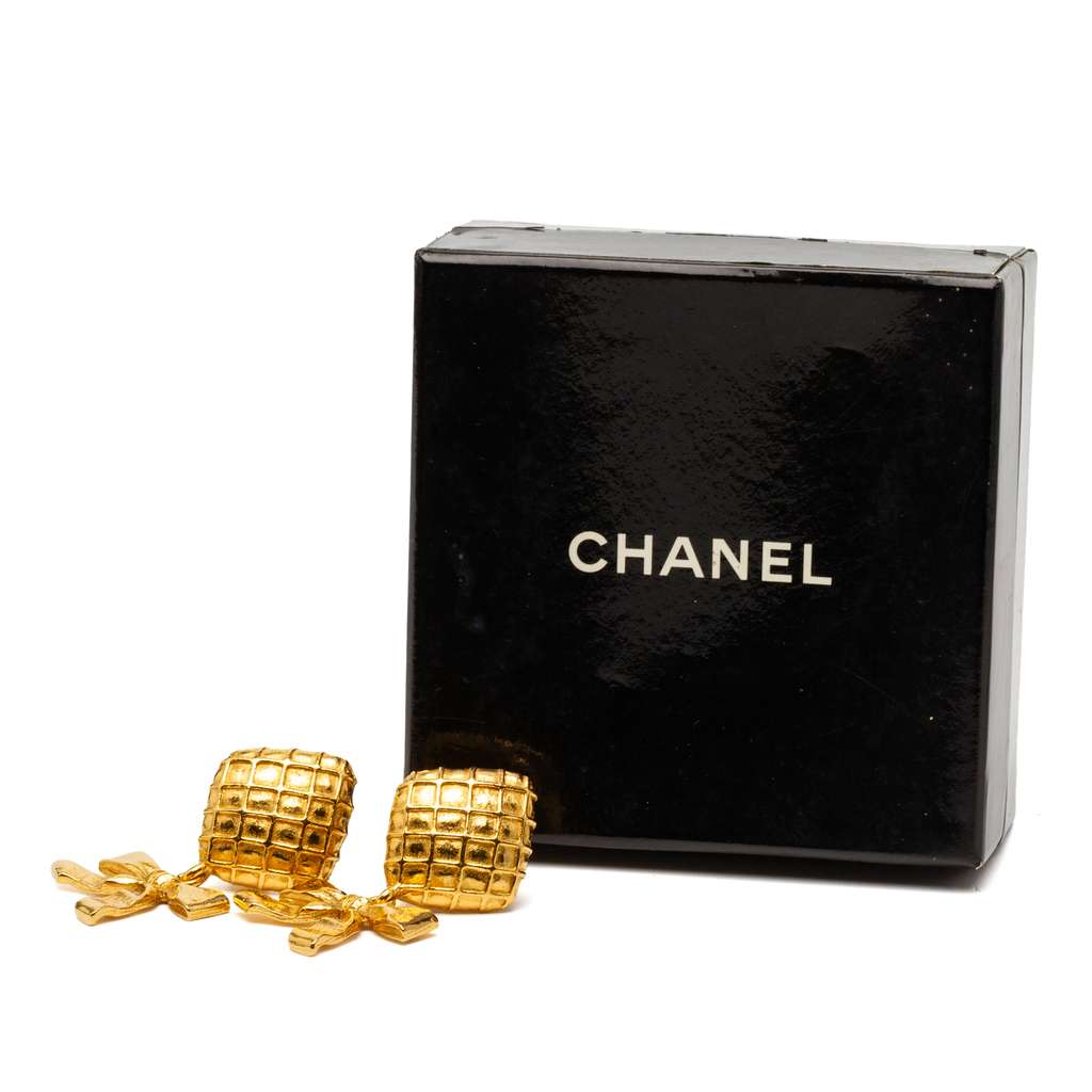 Chanel Gold Plated Bow Drop Clip on Earrings - 4