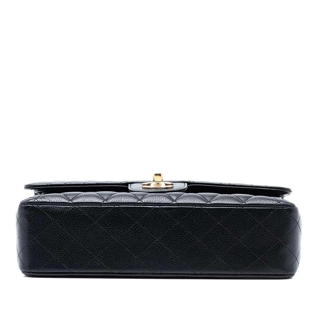 Chanel Medium Classic Caviar Double Flap Black Leather Good - Inside View