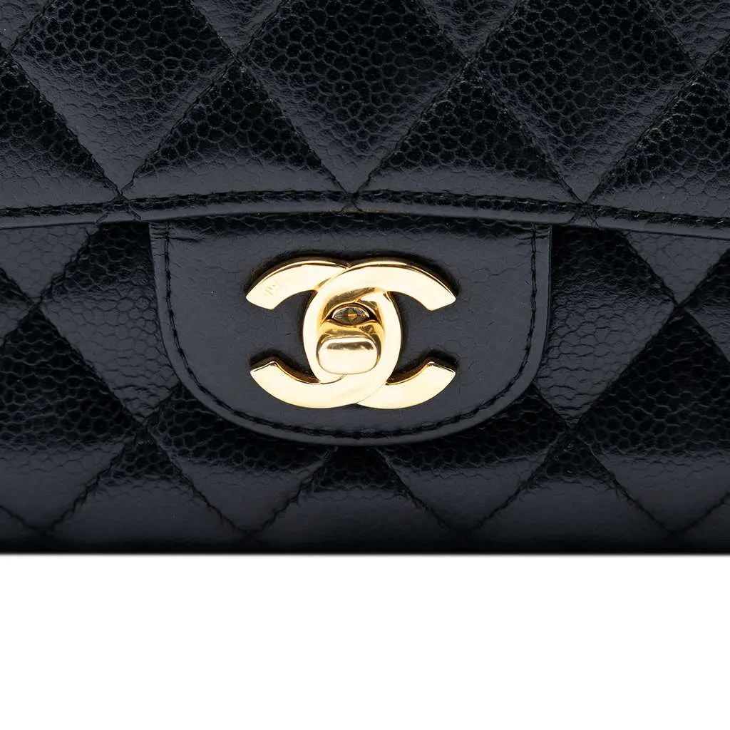Chanel Medium Classic Caviar Double Flap Black Leather Good - Box View