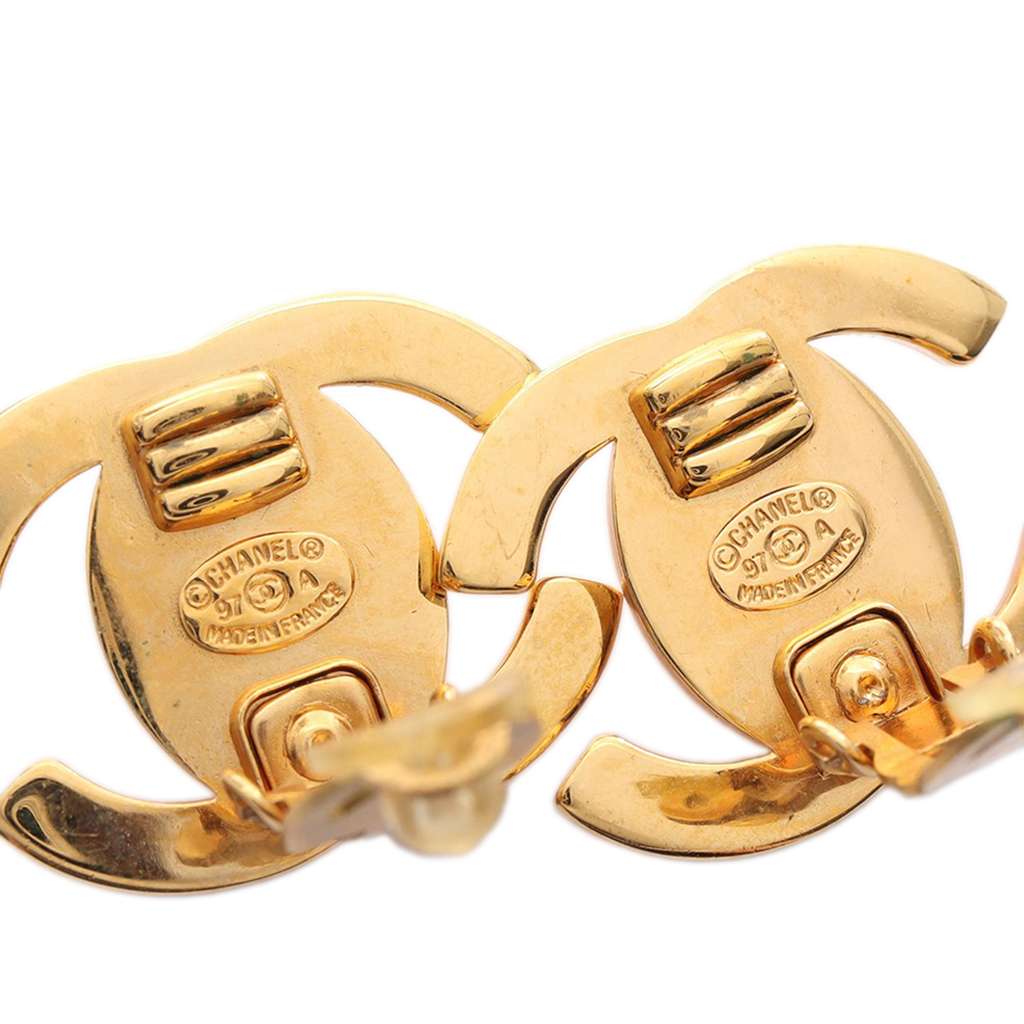 Chanel Gold Plated CC Turn Lock Clip on Earrings - 3