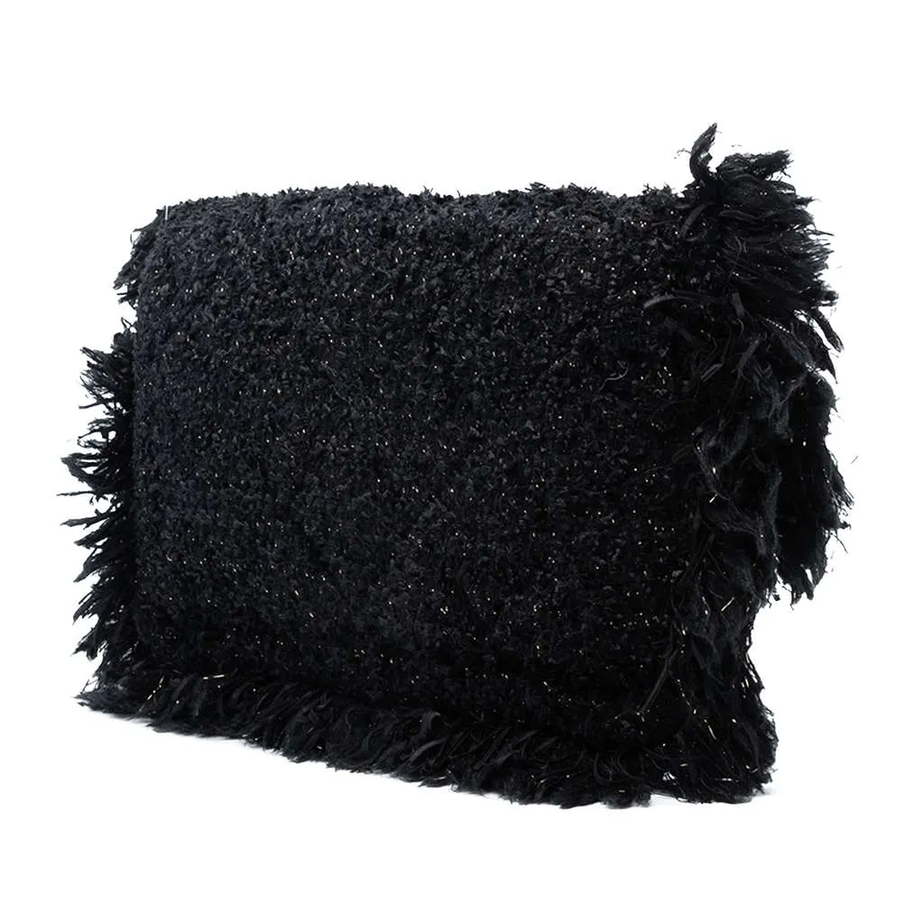 Chanel Paris Cosmopolite Tweed Fringe Clutch Black Tweed Good - Back View