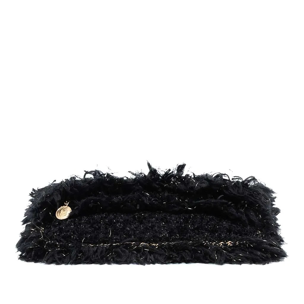 Chanel Paris Cosmopolite Tweed Fringe Clutch Black Tweed Good - Inside View