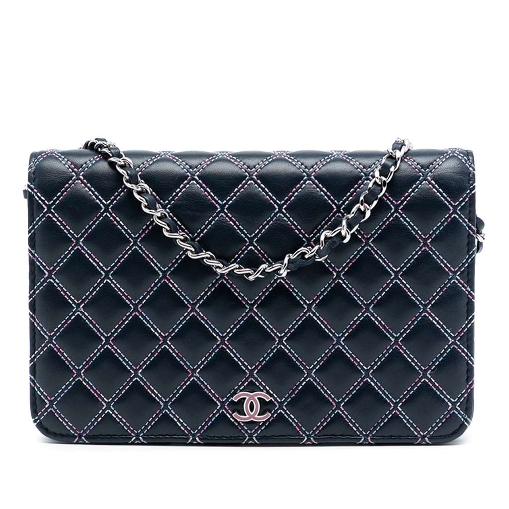 Chanel CC Quilted Lambskin Double Stitch Wallet On Chain