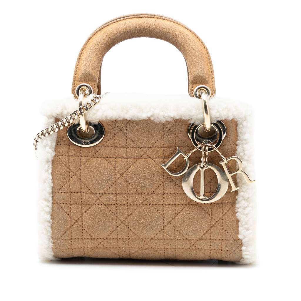 Dior Mini Suede Cannage with Shearling Trim Lady Dior