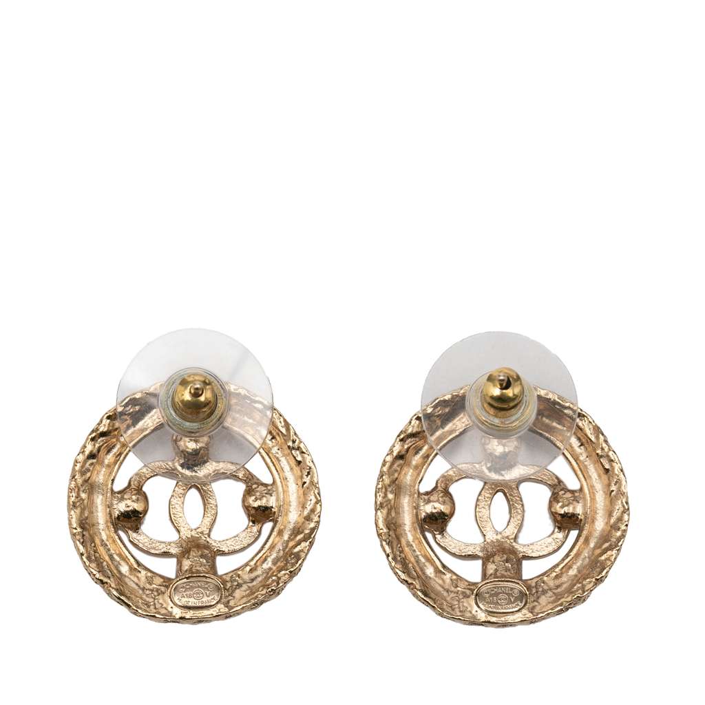 Chanel CC Gold Plated Faux Pearl Round Earrings - 2