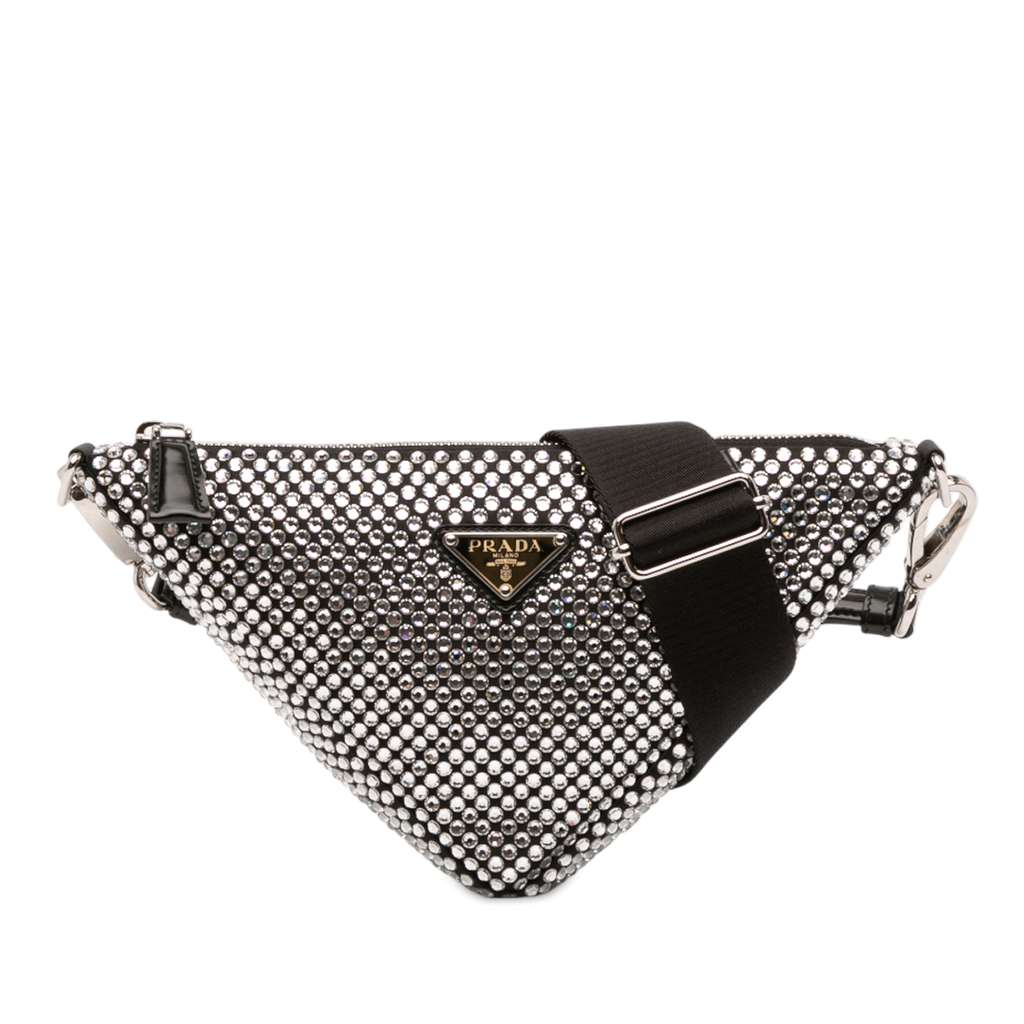 Prada Crystal Embellished Satin Triangle Pouch