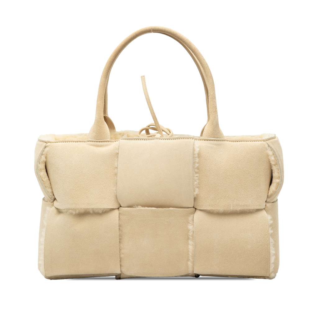 Bottega Veneta Small Suede and Shearling Maxi Intrecciato Arco Tote