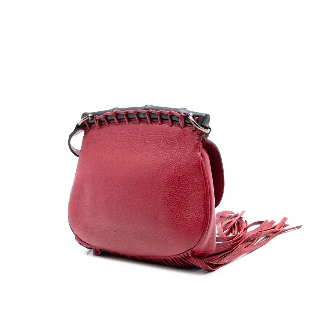 Gucci Small Leather Bamboo Nouveau Fringe Crossbody Red Leather Very good - Back View