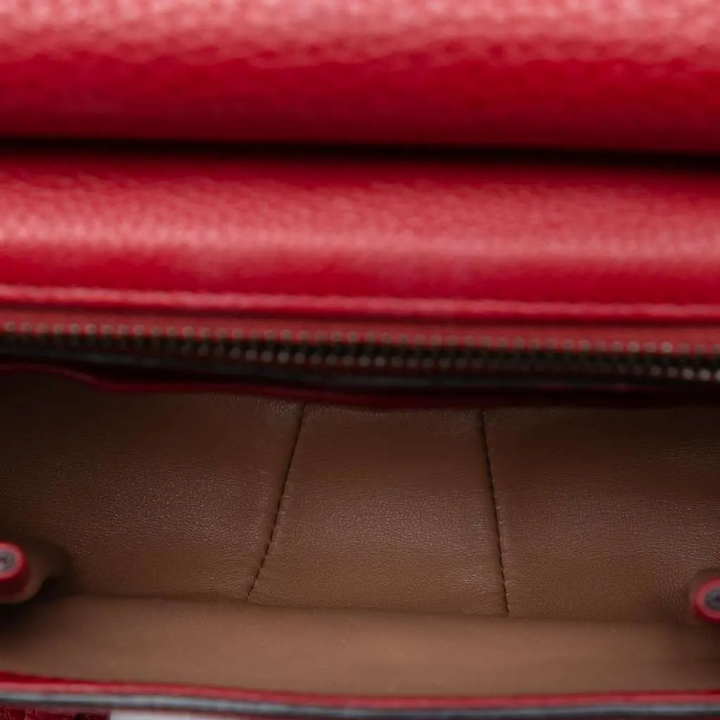 Gucci Small Leather Bamboo Nouveau Fringe Crossbody Red Leather Very good - Model View
