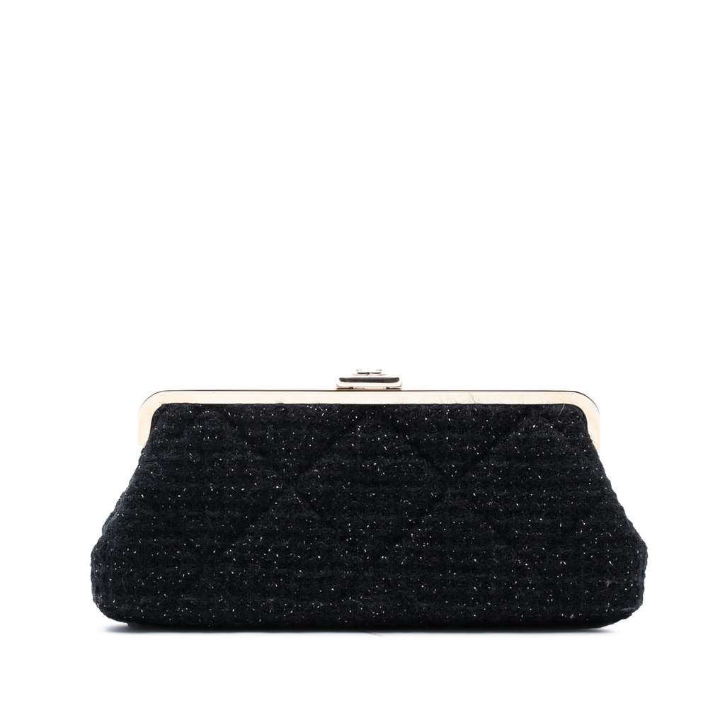 Chanel Quilted Tweed Kisslock Clutch