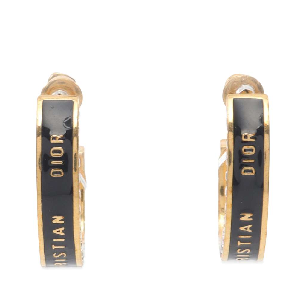 Dior Gold Plated Enamel Dior Night Code Hoop Push Back Earrings